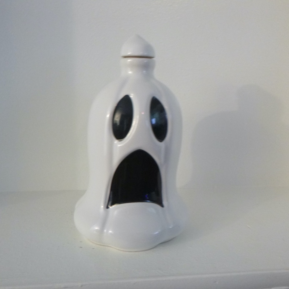 CERAMIC WHITE GHOST TEQUILA BOTTLE  GLOSSY WHITE